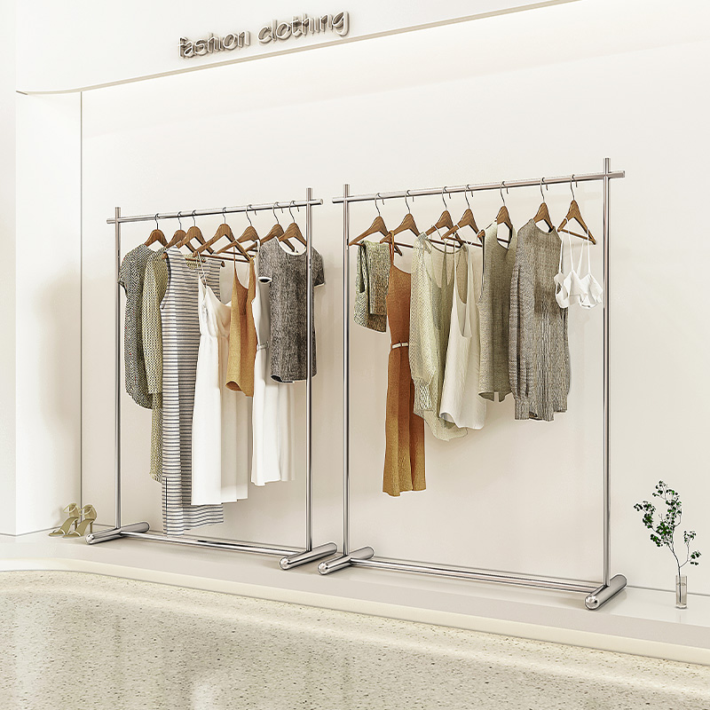 服装店展示架陈列架网红落地式不锈钢衣架侧挂女装店专用挂衣杆