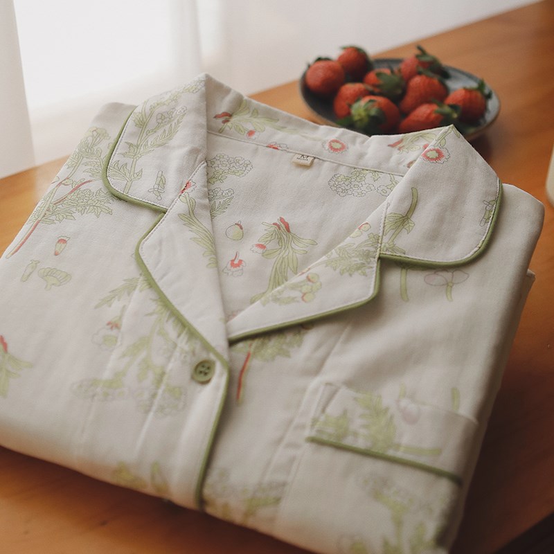 2025日系睡衣女款纯棉纱布春秋季薄款家居服全棉长袖套装大码翻领