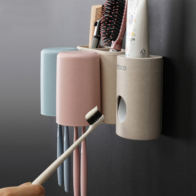 卫生间牙刷架壁挂式漱口杯牙缸牙具置物架套装吸壁式免打孔刷牙杯