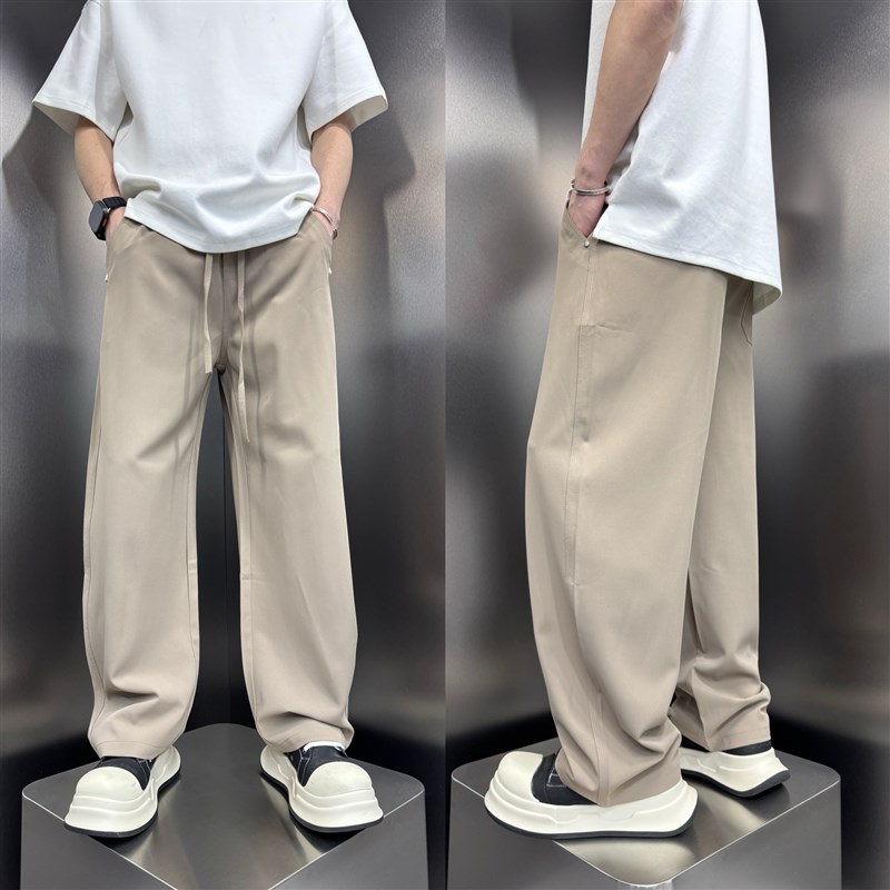 2025春夏薄款冰丝凉感空调休闲裤男宽松垂感美式高街直筒阔腿裤子