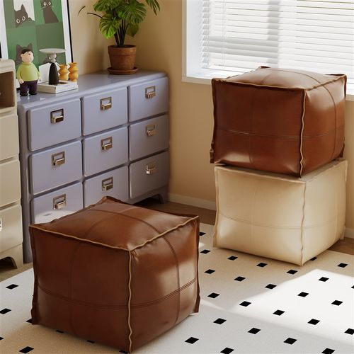 家用矮凳客厅创意小坐凳沙发凳皮墩子结实耐用高级感软坐垫小凳子