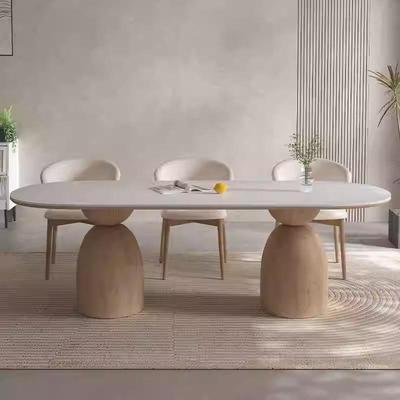 意式原木奶油风实木岩板餐桌椅组合现代简约轻奢家用小户型吃饭桌