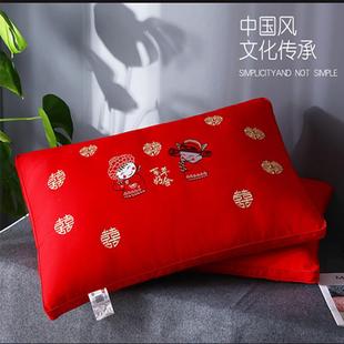婚庆大红绣花全棉枕芯立体纯棉仪征棉枕头单人枕软厂家一只装