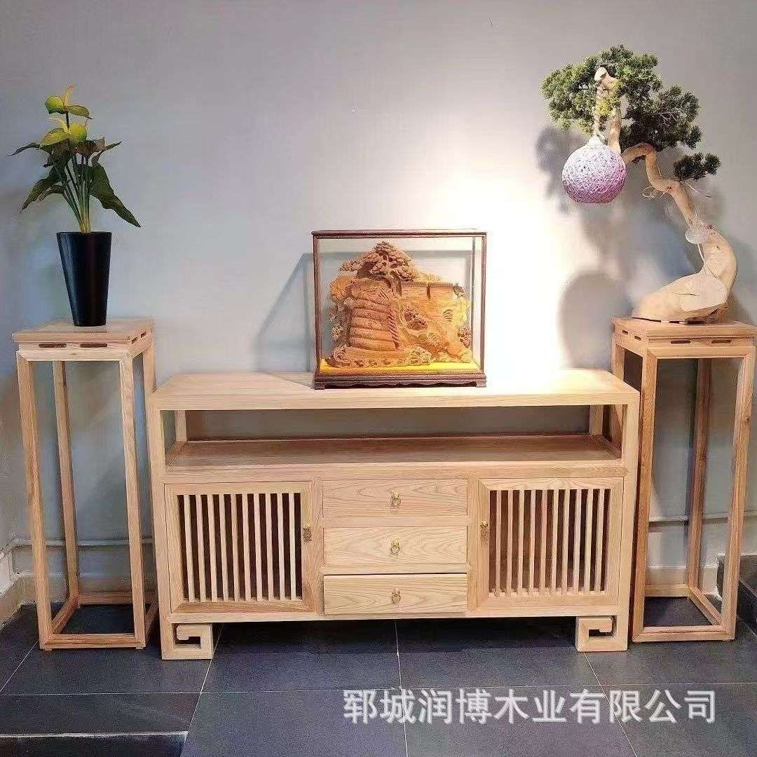 新中式老榆木餐边柜带抽屉矮柜实木边柜靠墙收纳柜供桌储物柜