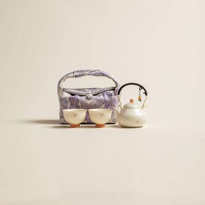 兰花风铃小提梁壶带两杯陶瓷茶具套装户外便携一壶二杯旅行快客杯