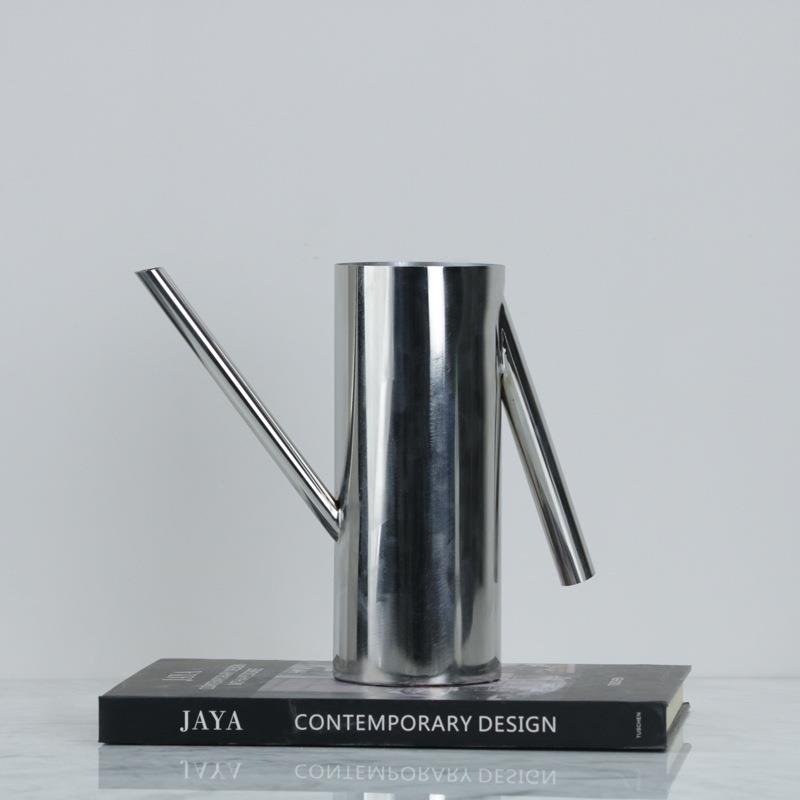现代简约银色不锈钢长嘴错位花器摆件样板房售楼处时尚软装饰品