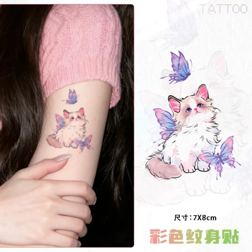 天使蝴蝶小猫彩色纹身贴