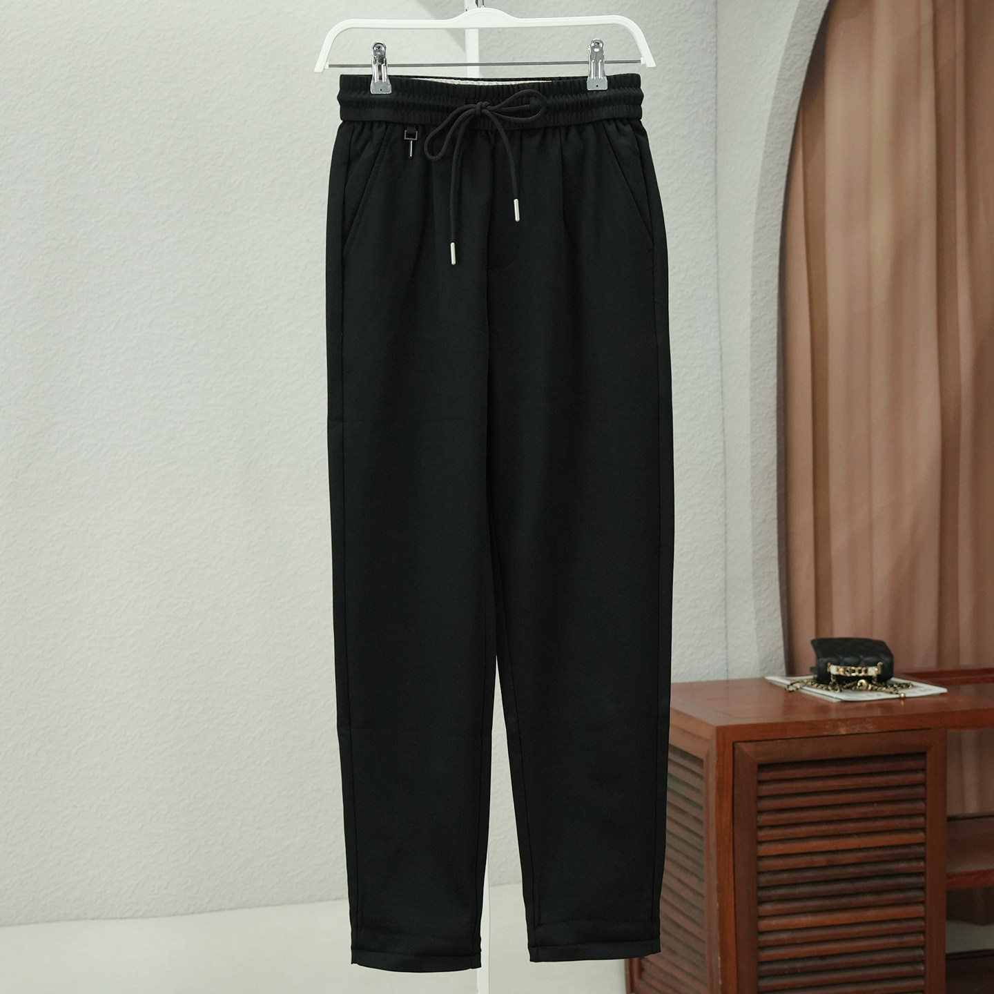 简约cleanfit男黑色松紧腰抽绳小直脚裤休闲百搭长裤2026春季新品,男装,休闲裤,淘宝优惠券,粉丝福利购,淘宝优惠卷