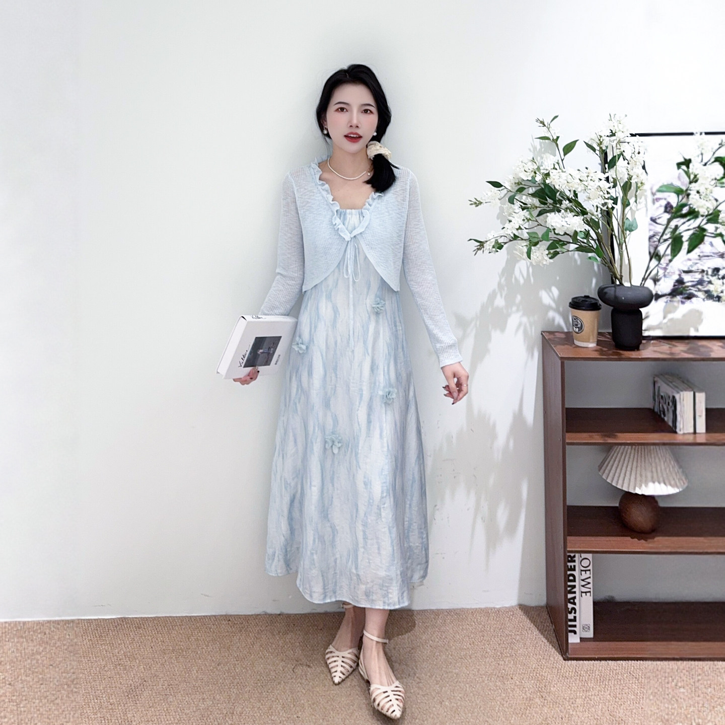 气质吊带长裙针织长袖开衫两件套女夏仙女度假风时尚减龄套装2026