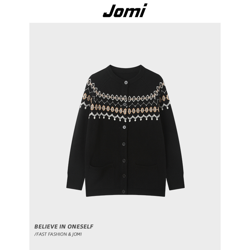 《仙仙专属》JOMI复古几何纹针织开衫女秋季休闲毛衣J94CC2C2284