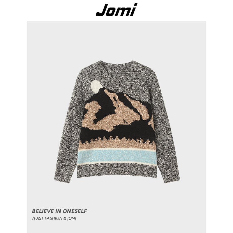 JOMI复古风提花针织衫女长袖宽松显瘦秋冬外穿