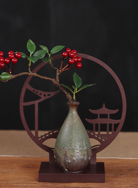 创意手工复古迷h你花瓶新中式客厅茶桌博古架插花小花器装饰品摆