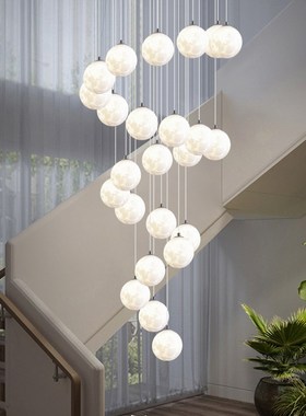 楼梯吊灯复式楼别墅客厅大灯轻奢现代简约loftS月球星球楼梯长吊