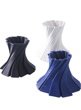 极简现代家居立体3D斜纹陶瓷花瓶花器摆件样板房间V售楼部客厅装