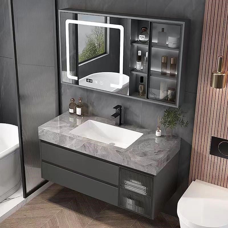 浴室柜组合岩f板无缝陶瓷一体盆卫生间洗漱台厕所洗脸池洗手盆柜