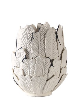 现代简约树叶羽i毛拼接镂空陶瓷花瓶摆件法式样板间客厅卧室装饰