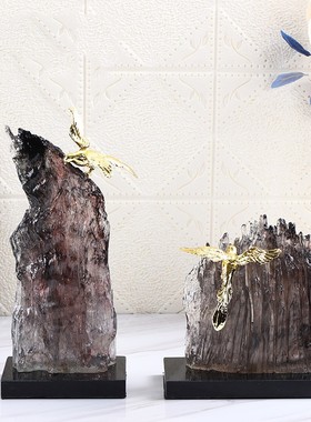 新中式落地假风景摆m件样板房售楼处书房别墅禅意玄关工艺装饰摆