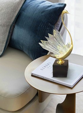 水晶天鹅b纯铜天鹤摆件轻奢样板间书房电视柜客厅北欧网红软装饰