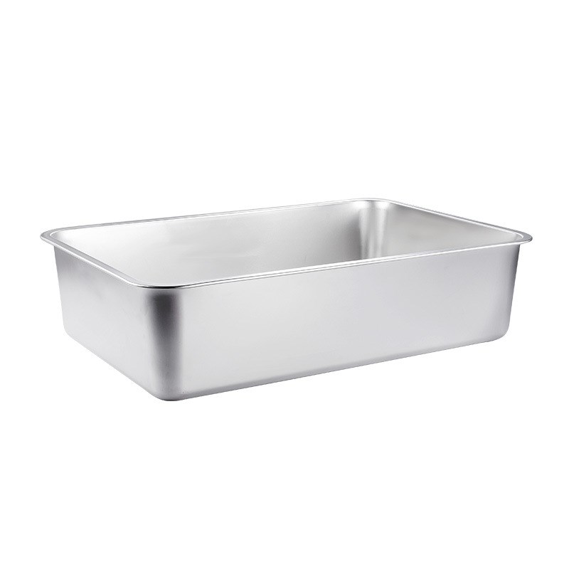 不锈钢盘子长方i形收纳盆带盖自助餐盆装菜盆加厚猫砂深盘平底方