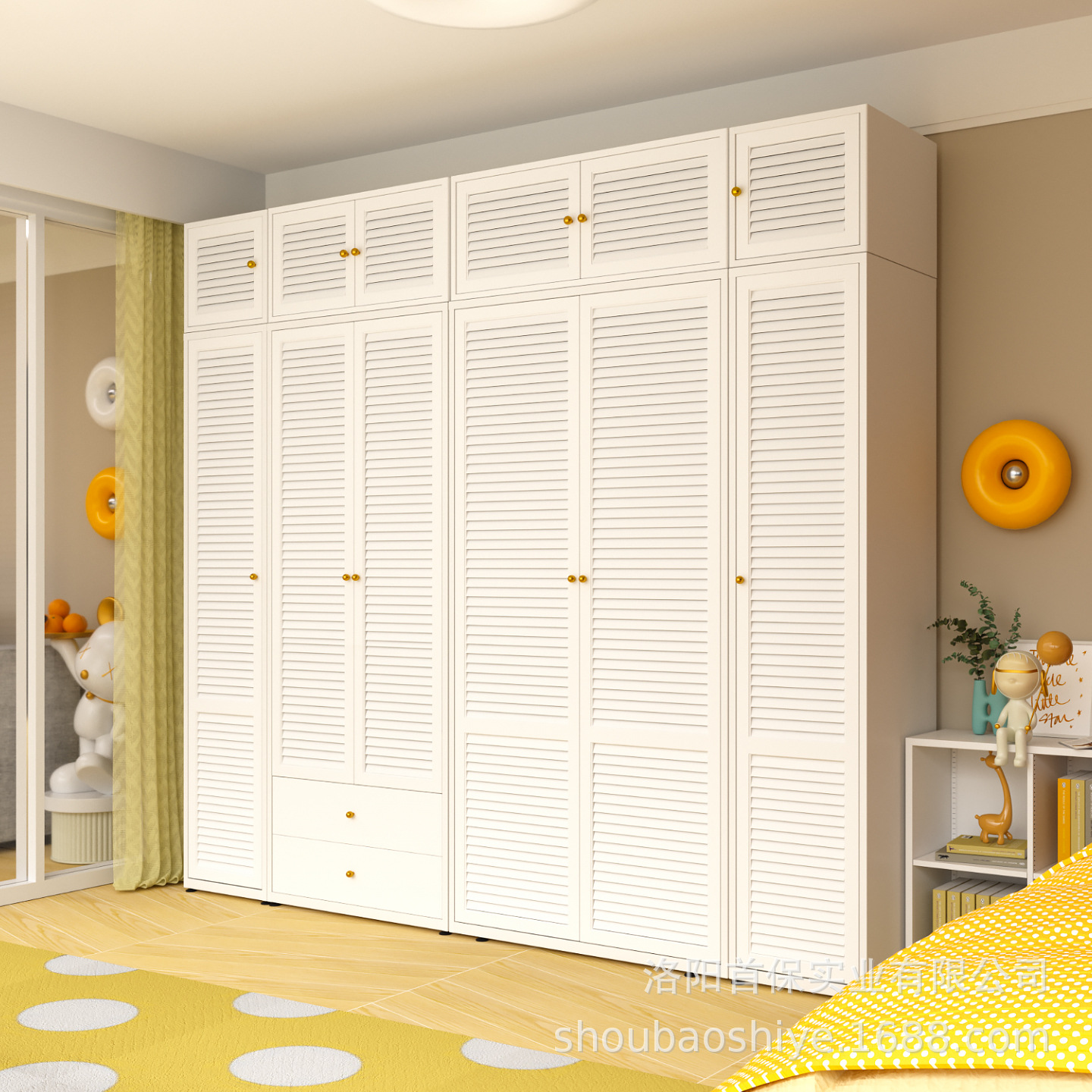 钢制衣柜家用卧室组合大容量衣橱储物柜法式复古衣帽间一体收纳柜