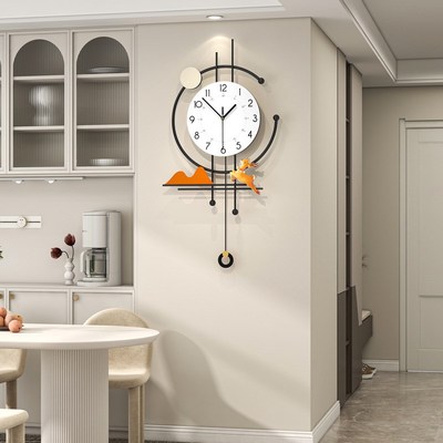 创意小鹿钟表挂钟客厅高级感w现代简约装饰时钟挂墙免打孔静音壁