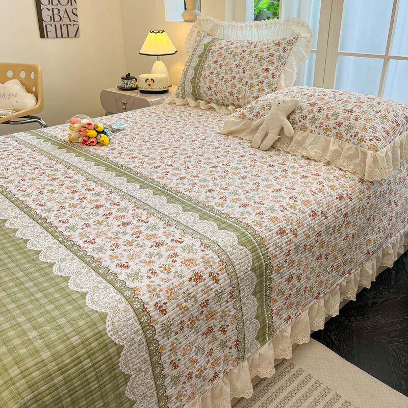 纯棉床盖法式全棉床裙花边夹棉四季通用三件套公主风加厚床单韩式