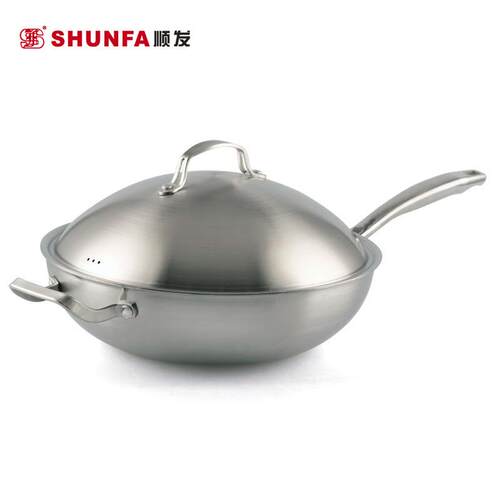 顺发味享32cm三层钢炒锅无涂层304三层底炒锅