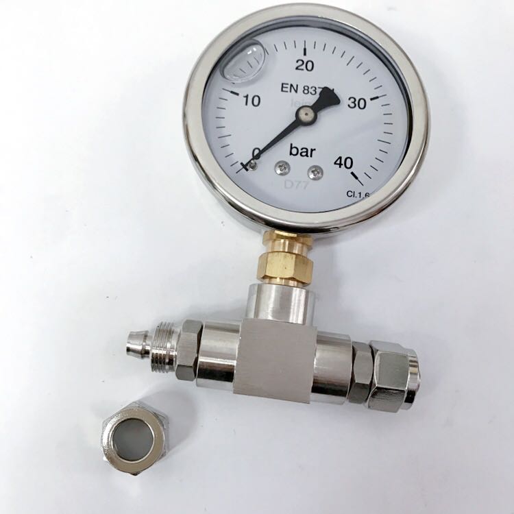 现货速发防震压力表 加三通快拧接头x 压力40b 40公斤 4mpa 表径6
