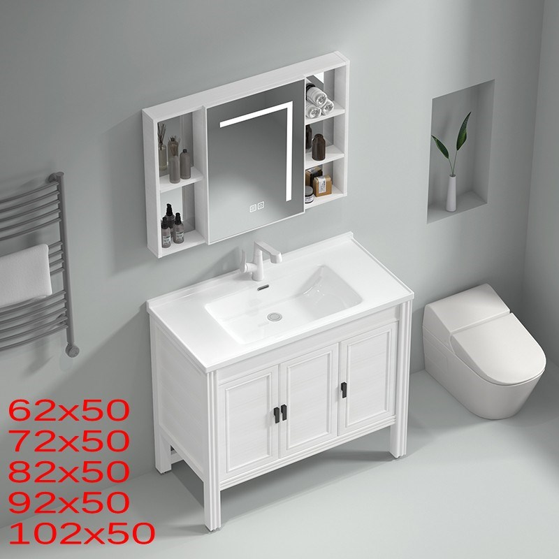 太空铝浴室柜组合加l厚落地一体洗手盆柜洗脸池洗漱梳妆台轻奢50