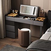 意式 轻奢化妆桌斗柜一体书桌 实木翻盖镜子梳妆台收纳柜主卧室新款