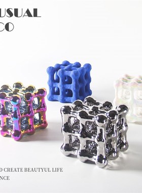 现代简约创意正方形镂空摆件售y楼处样板间民宿客厅书房电视柜饰