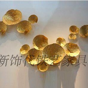 铁艺荷叶创意大堂壁饰金属壁挂组合金色抽象挂件软装会所壁饰金色