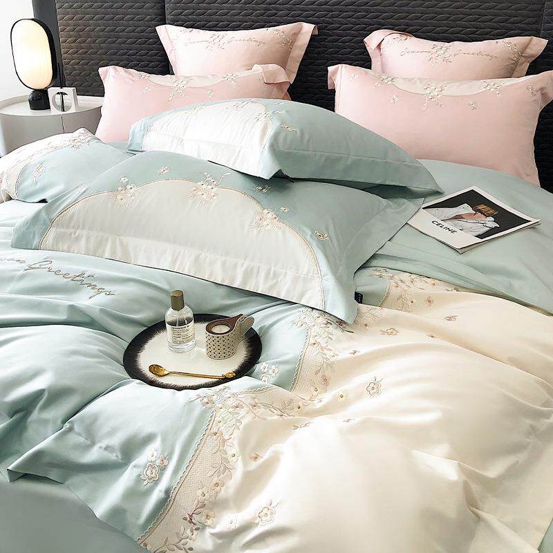A类母婴级纯棉100支长绒棉四件套全棉少女公主风绣花南通床上用品
