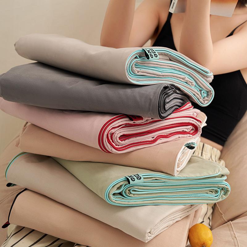 高端A类纯棉磨毛被套 人字纹被罩亲肤可裸睡提花糯感加厚枕套床单