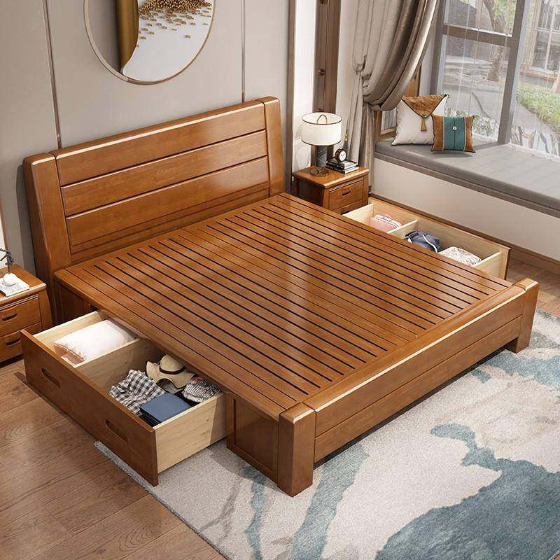 全实木床现代简约双人床主卧1.8米出租房用经济型新中式单人床1.5