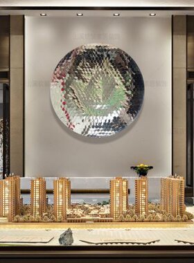 中式不锈钢凹凸圆形镜面墙上壁挂酒店样板房售楼处背景墙软装饰品