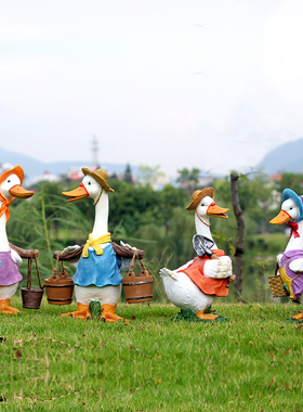 花园挑担鸭c子摆件玻璃钢卡通雕塑别墅花园幼儿园户外草坪装饰小