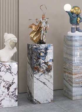 大理石底座花g架玄关落地摆件岩板客厅电视柜旁轻奢雕塑展示台摆