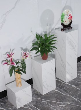 酒店玄关大理石摆件底座雕v塑工艺品装饰石墩子客厅落地立柱展示