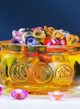 藏式家用琉璃聚宝k盆摆件五路财神聚宝盆金元宝收纳居家摆件聚宝