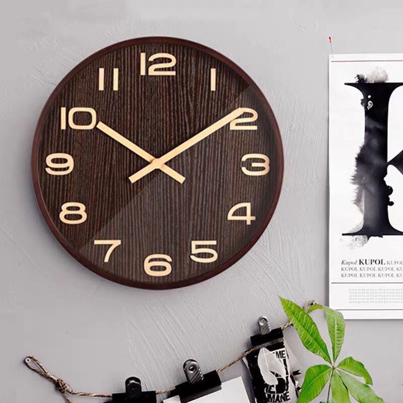 客厅挂钟家用g复古数字钟表实木创意时尚挂表现代简约卧室静音时