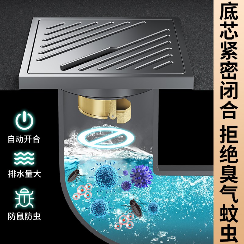 枪灰色地漏不锈钢长条全铜地漏芯淋浴房厕所下水道防臭防虫大排量