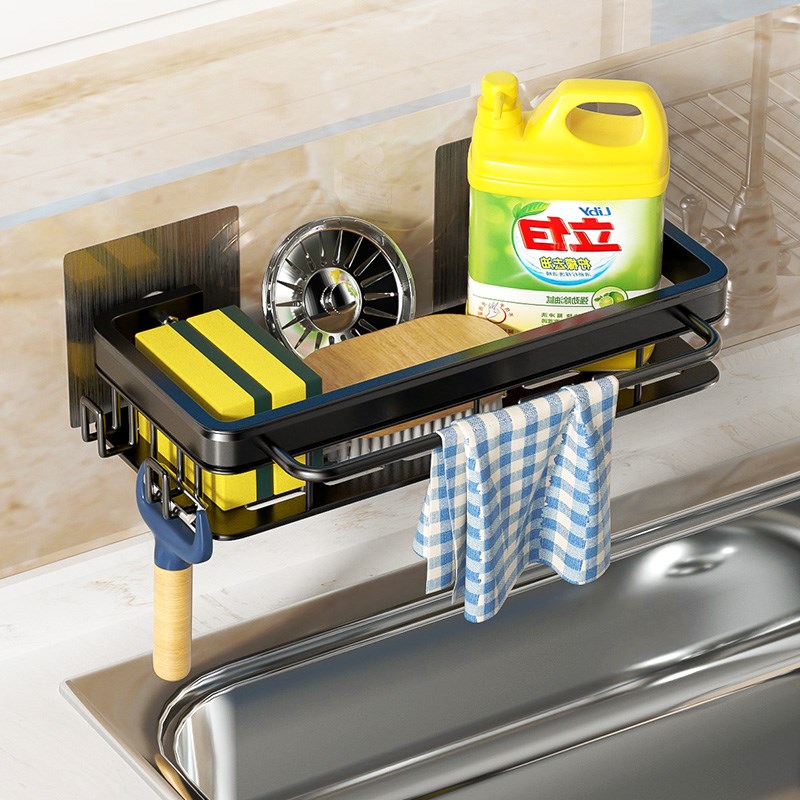 厨房免打孔壁挂式水槽抹布置物架水池海绵洗碗沥水用品家用收纳架