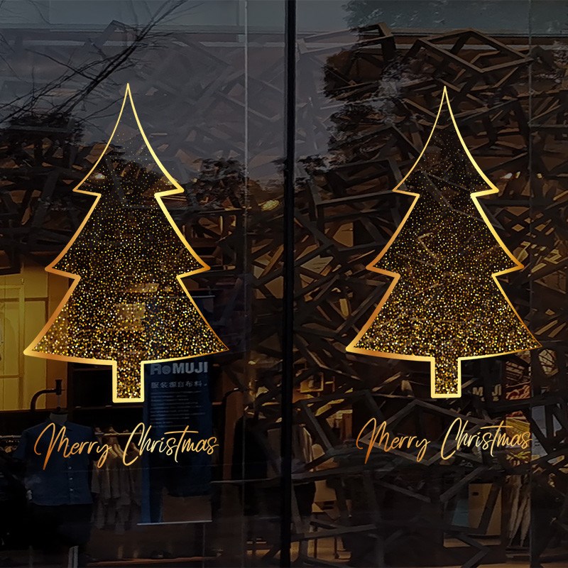 圣诞静电贴纸圣诞节玻璃贴门贴圣E诞树场景布置墙面装店铺装扮