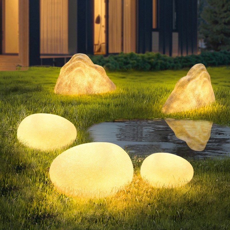 太阳能石头灯发光l户外防水庭院造景布置鹅卵石落地灯别墅草坪灯