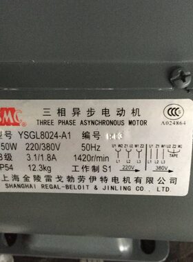 YSGL8024-A1 220/380V 750W 1420转 上海金陵雷戈勃劳伊特电机