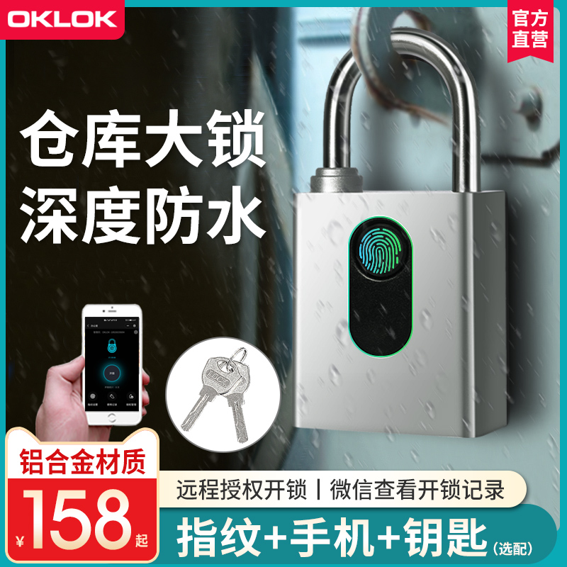 仓库大门指纹挂锁户外防水家用庭院铁H门电子锁具智能密码锁带钥