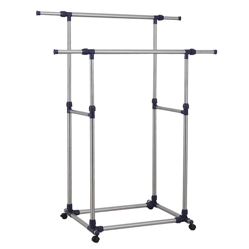 可折叠室内外移动双杠落地式晾衣架不锈钢伸缩晾.晒架晒衣架