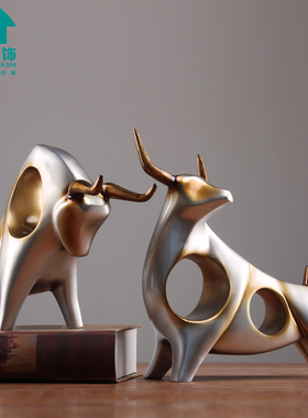 创意牛摆件客厅电视柜办公室桌面家居酒柜装饰品T艺术抽象动物摆