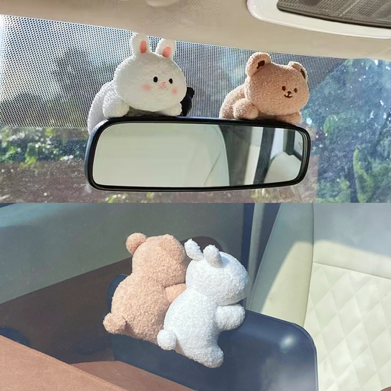汽车饰品摆件车载屏幕中r控台显示屏摆件可爱毛绒趴趴公仔车用装